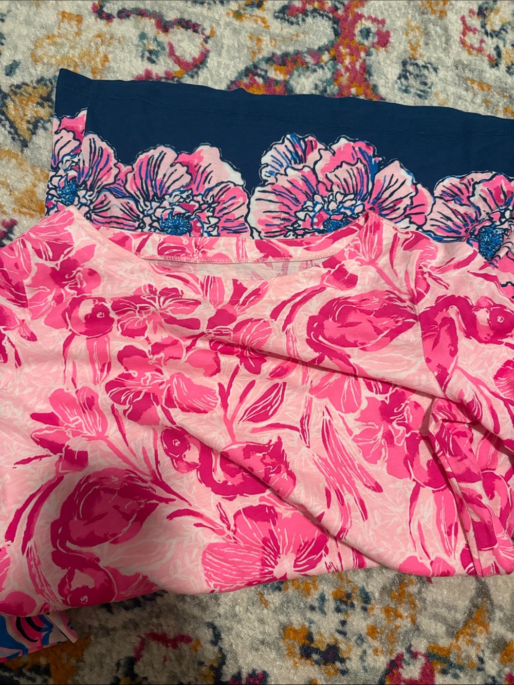 Lilly Pulitzer Pink Floral Girls' Dress with Navy Floral Trim